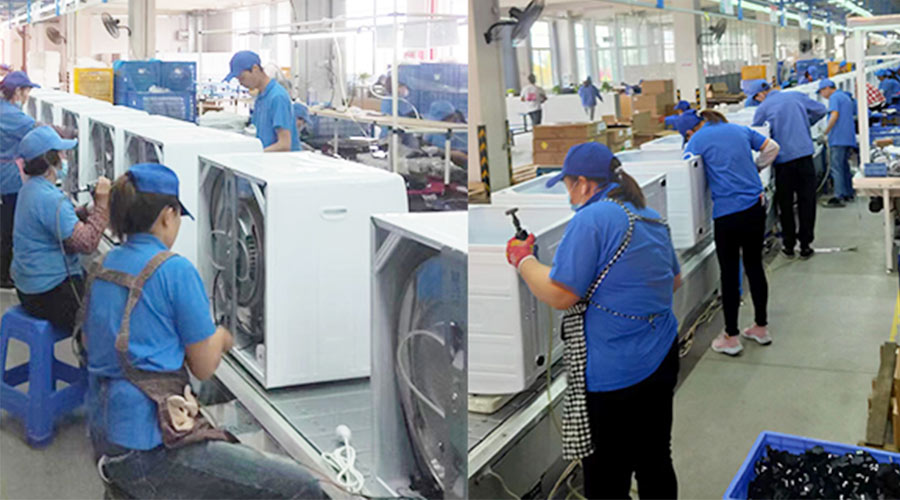 装配车间忙碌地开展澳洲客户滚筒衣服烘干机生产工作
